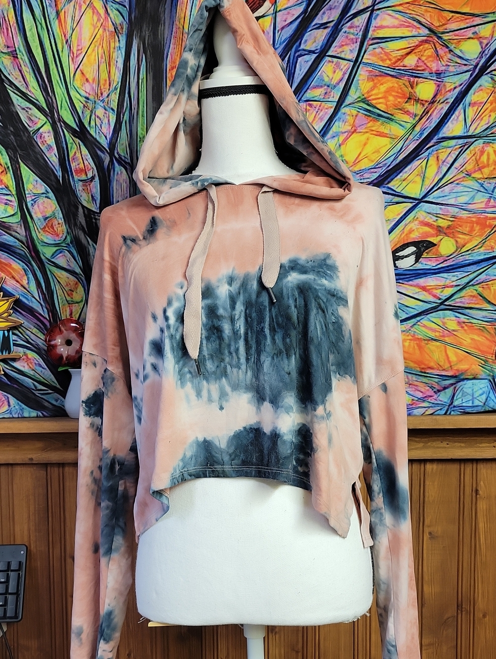 Kyodan Lounge Tie-Dye Cropped Hooded Pullover - Pink & Black